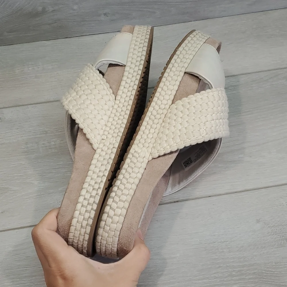 Toms Women Silver Iridescent Woven Trim Paloma  Platform Sandal shoes sz 9